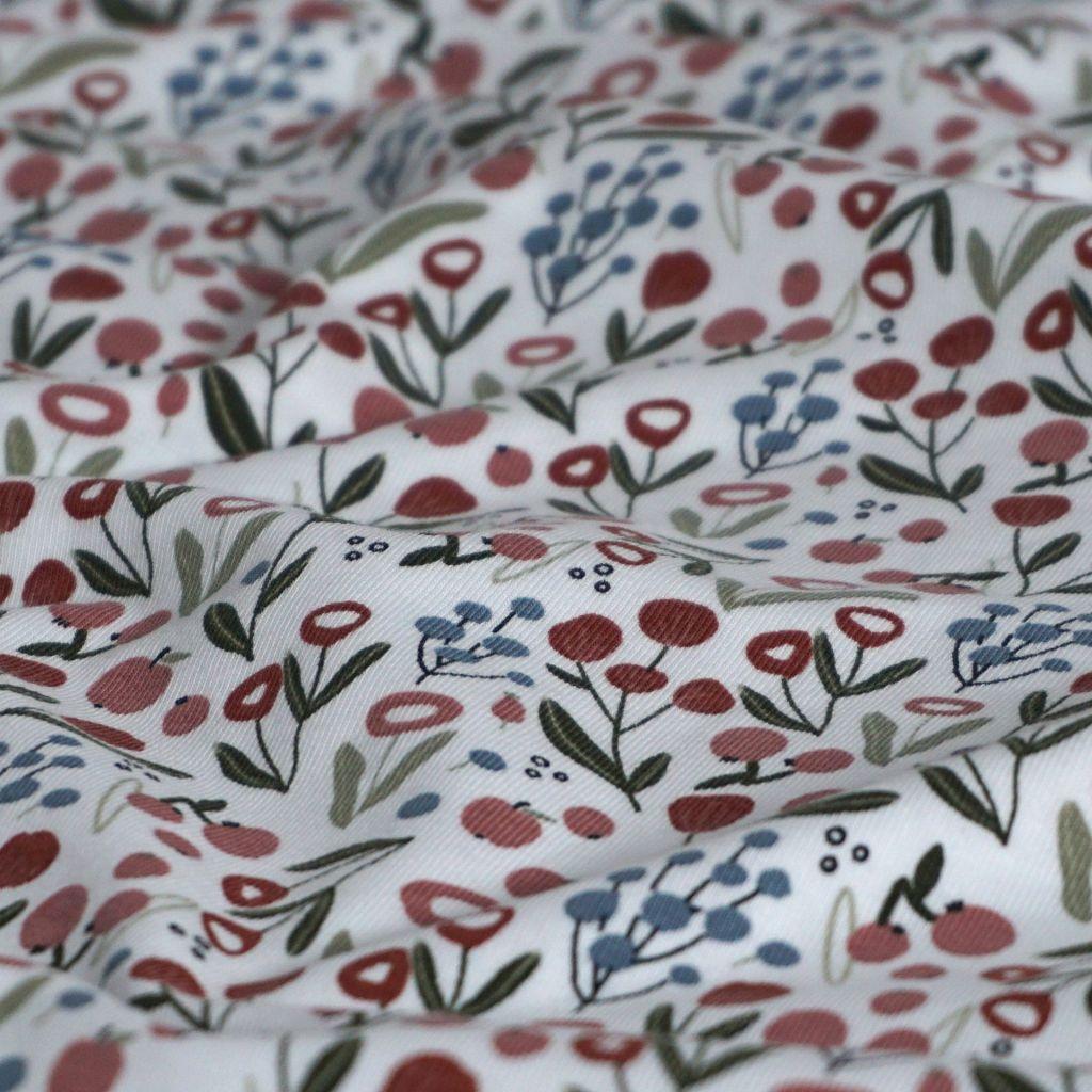 Baumwolljersey Blumenwiese rot grün ecru